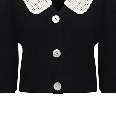 (W) MIU MIU Hitam Kardigan Lengan Pendek Knit dengan Kolar Kontras. MMF487-1Y4L-F0002 Cheap (W) MIU MIU Hitam Kardigan Lengan Pendek Knit dengan Kolar Kontras. MMF487-1Y4L-F0002