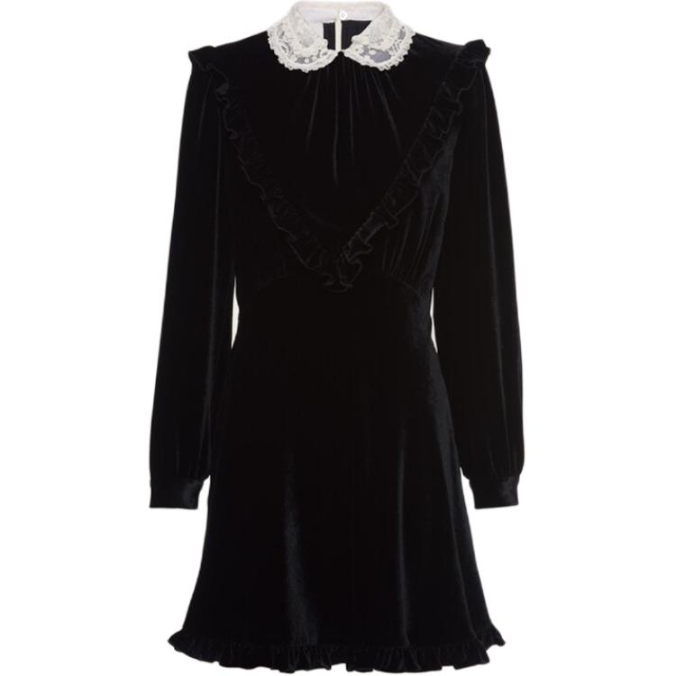 (Women) Miu Miu  Black Lace Patchwork Long-Sleeve Straight Dress. MF4645-10BA-F0002