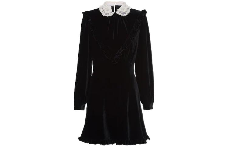 Order (W) Miu Miu 黑色蕾絲拼接長袖直筒洋裝 MF4645-10BA-F0002