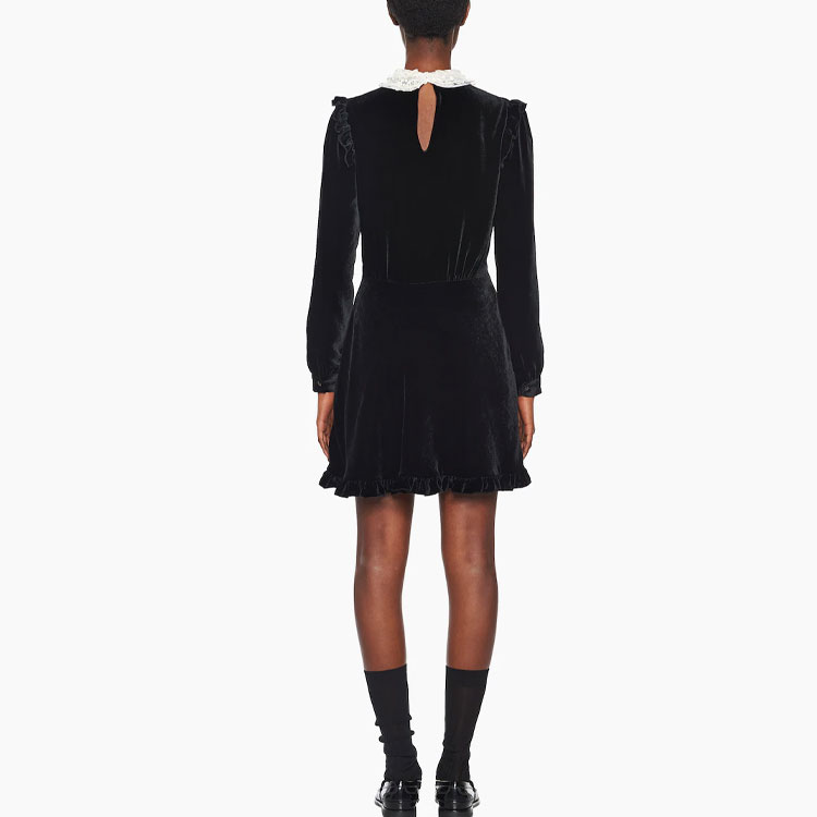 Shop (W) Miu Miu 黑色蕾絲拼接長袖直筒洋裝 MF4645-10BA-F0002