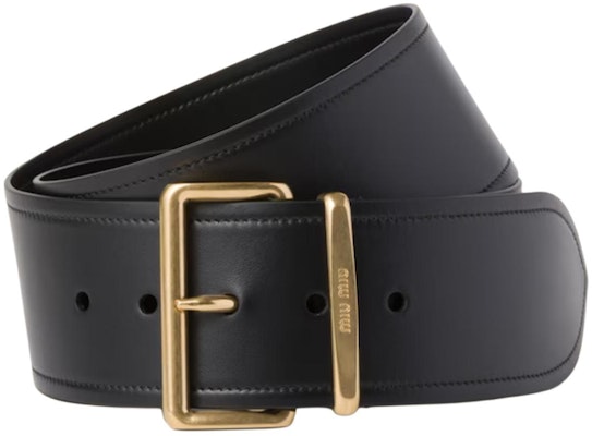 (Women) MIU MIU Black Leather Belt with Engraved Logo Buckle, 6cm Wide. 5CC589_2E6Y_F0002 Buy (Women) MIU MIU Black Leather Belt with Engraved Logo Buckle, 6cm Wide. 5CC589_2E6Y_F0002