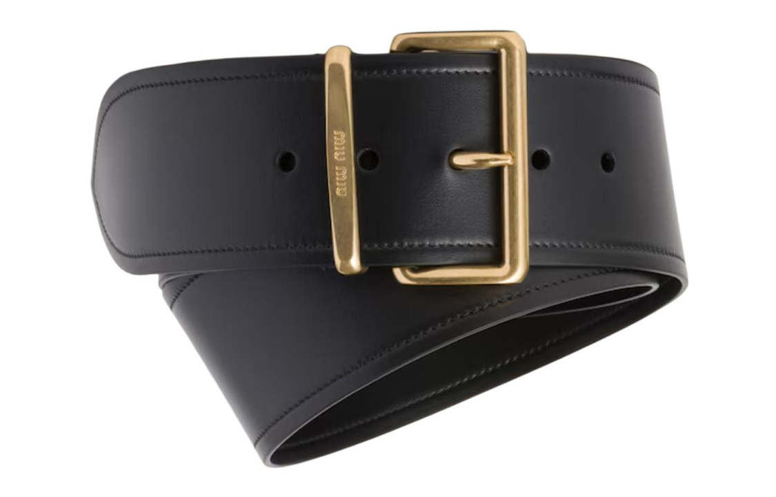Lookbook (Women) MIU MIU  Black Leather Belt with Engraved Logo Buckle, 6cm Wide. 5CC589_2E6Y_F0002
