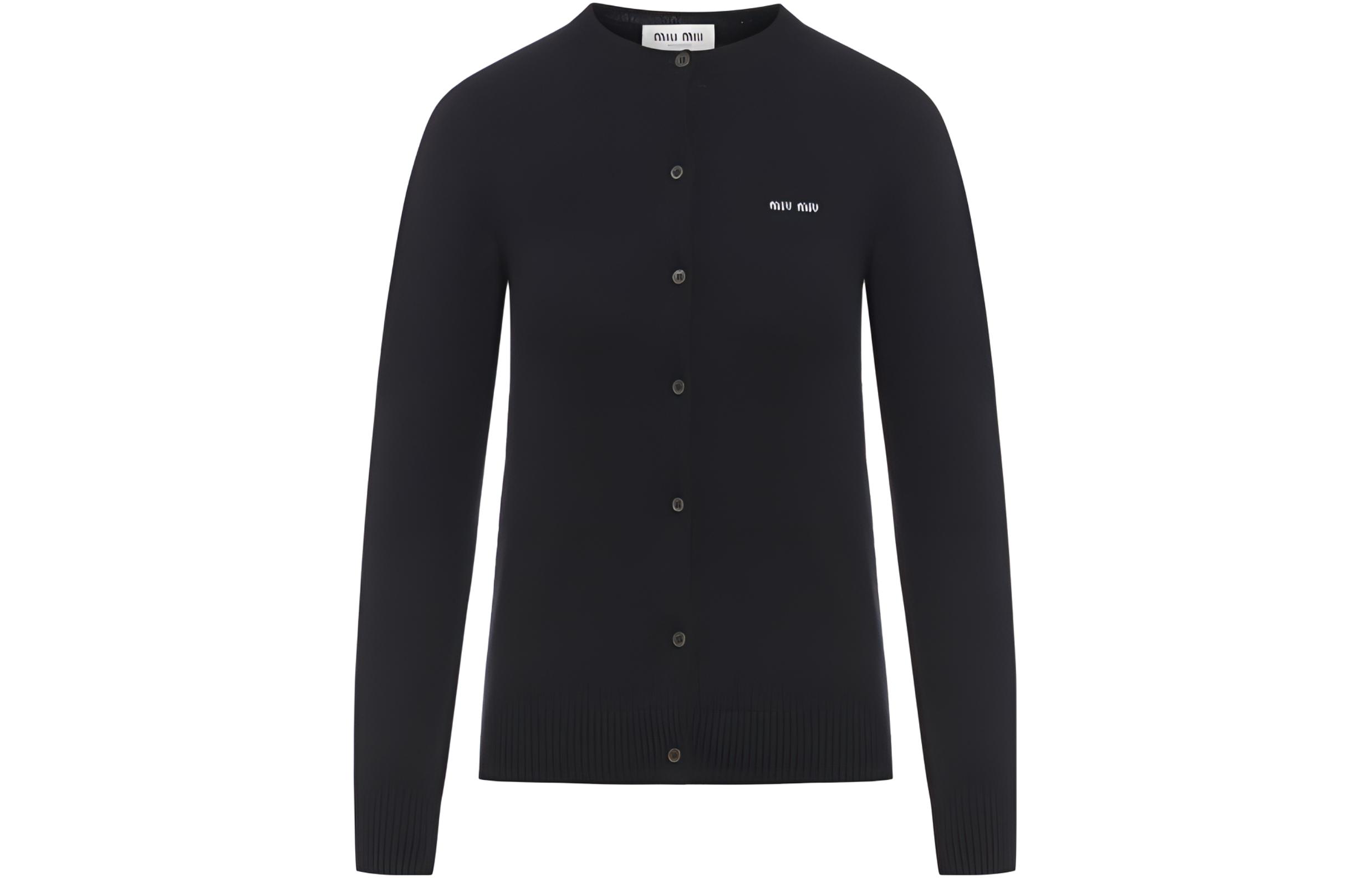 (Women) MIU MIU  Black Letter Print Button-Up Crewneck Sweater MMF787-13S1-F0002-S-232