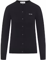 (Women) MIU MIU Black Letter Print Button-Up Crewneck Sweater MMF787-13S1-F0002-S-232 (Women) MIU MIU Black Letter Print Button-Up Crewneck Sweater MMF787-13S1-F0002-S-232