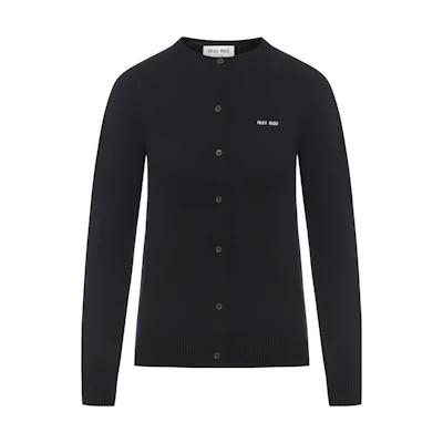 (Women) MIU MIU Black Letter Print Button-Up Crewneck Sweater MMF787-13S1-F0002-S-232