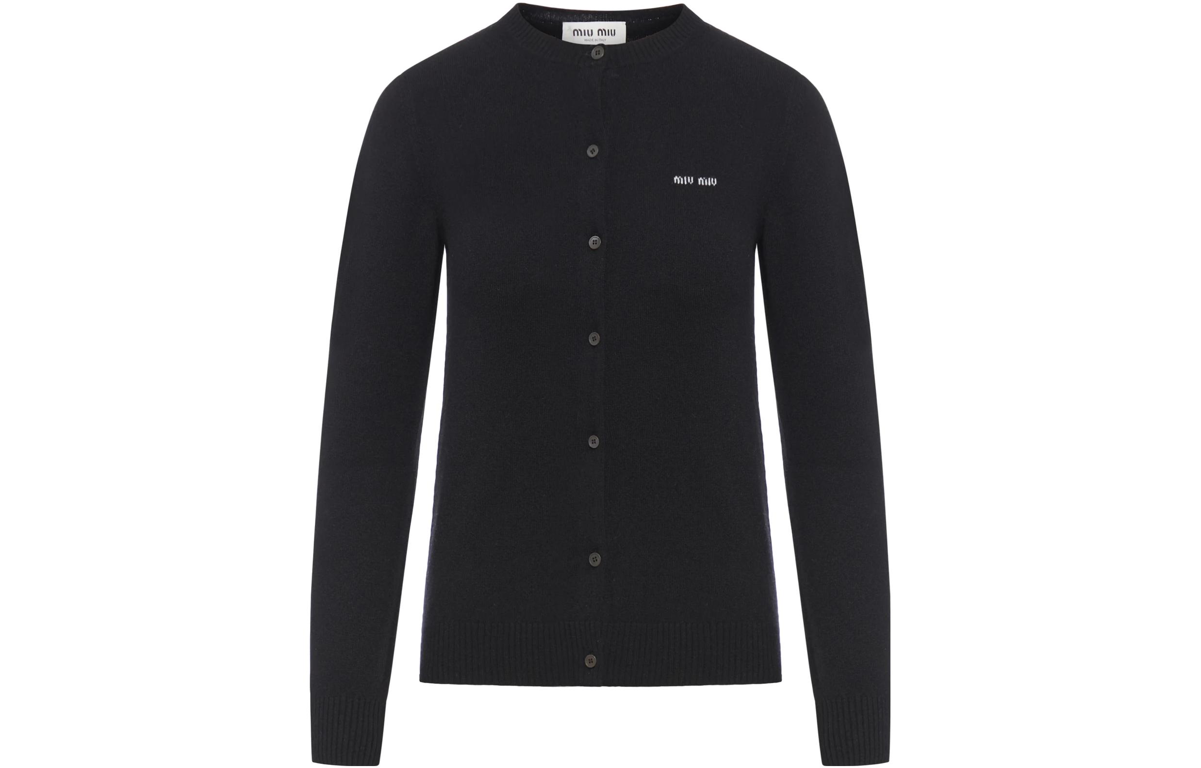 Order (W) MIU MIU 黑色字母印花扣式圆领毛衣 MMF787-13S1-F0002-S-232