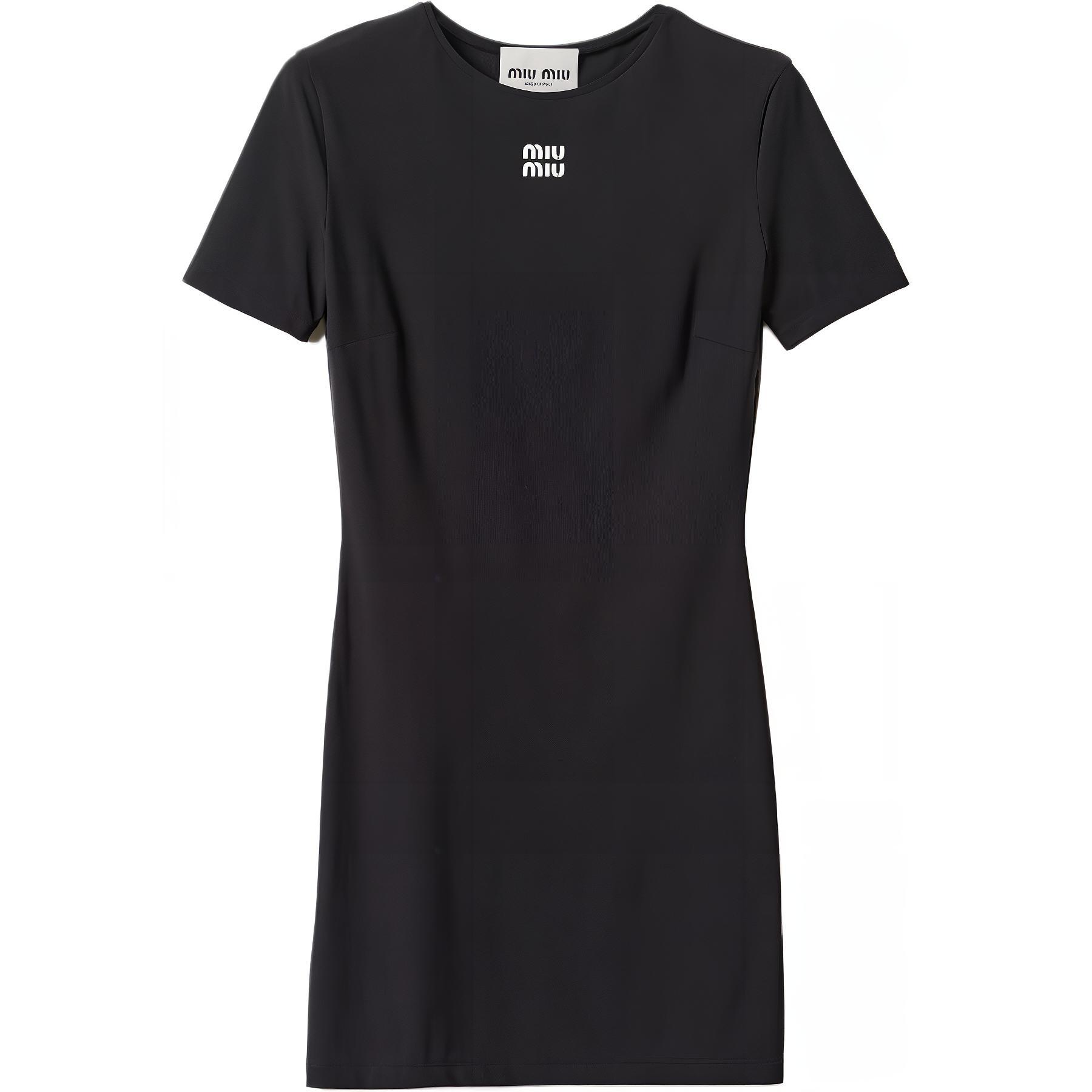 (Women) MIU MIU  Black Letter Print Short Sleeve Mini Dress FW24 MF5397-122R-F0002-S-OOO