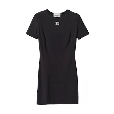(Women) MIU MIU Black Letter Print Short Sleeve Mini Dress FW24 MF5397-122R-F0002-S-OOO