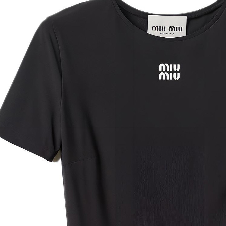 Sizing (W) MIU MIU 黑色字母印花短袖迷你连衣裙 FW24 MF5397-122R-F0002-S-OOO