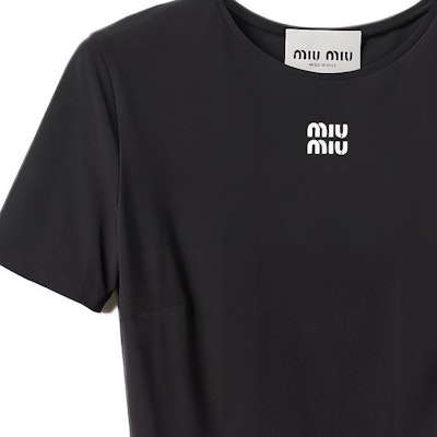 (W) MIU MIU 黑色字母印花短袖迷你连衣裙 FW24 MF5397-122R-F0002-S-OOO Sizing (W) MIU MIU 黑色字母印花短袖迷你连衣裙 FW24 MF5397-122R-F0002-S-OOO