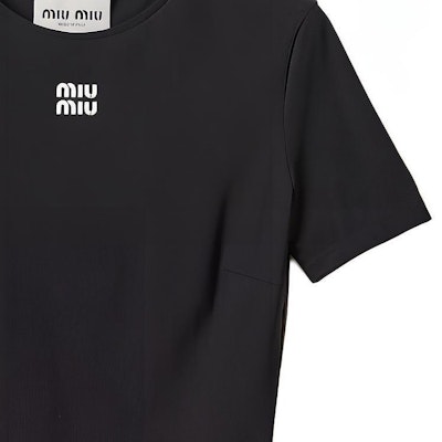 (W) MIU MIU 黑色字母印花短袖迷你连衣裙 FW24 MF5397-122R-F0002-S-OOO Cheap (W) MIU MIU 黑色字母印花短袖迷你连衣裙 FW24 MF5397-122R-F0002-S-OOO