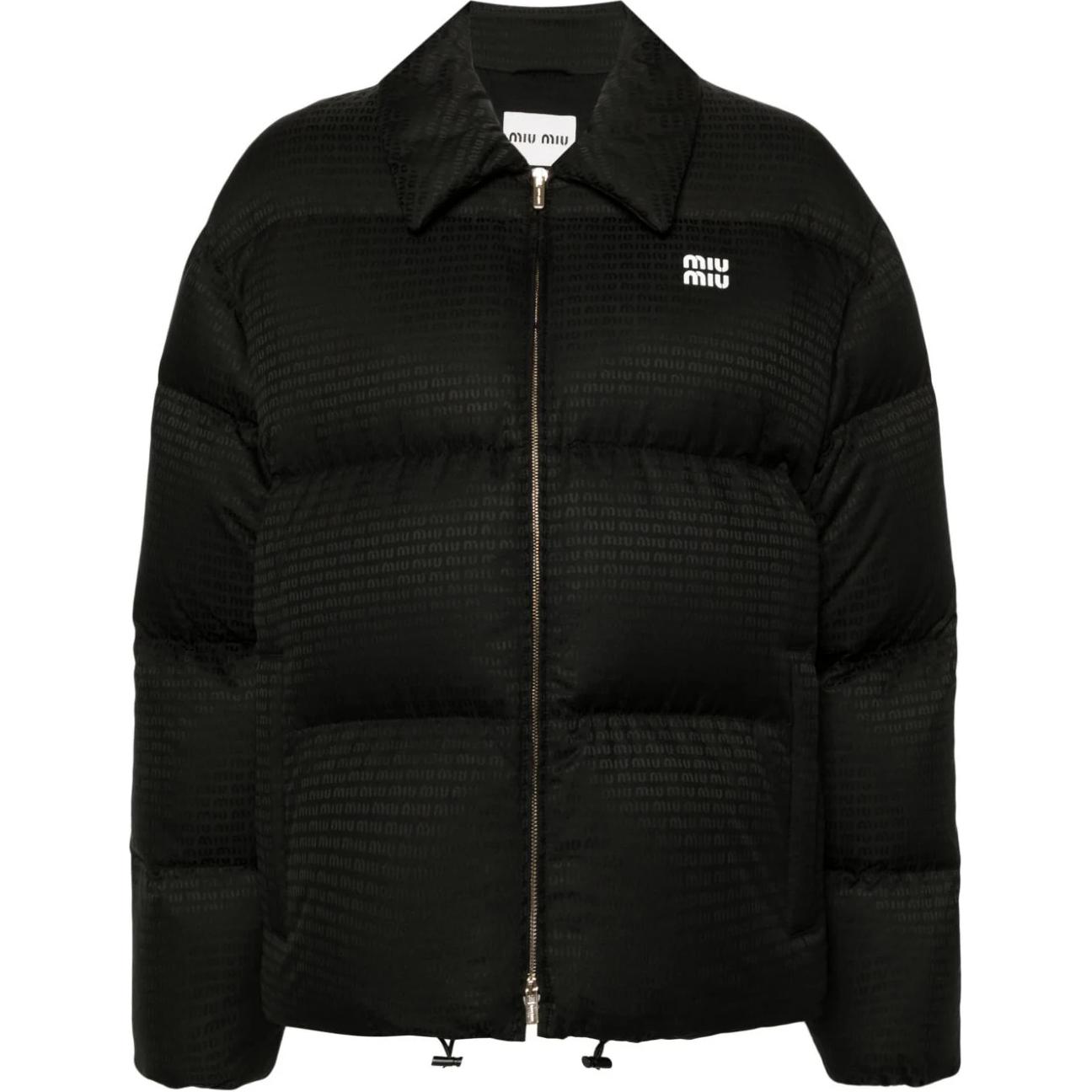 Order (W) MIU MIU 黑色Logo拼貼翻領長袖外套。 ML1082-15PR-F0002-S-OOO