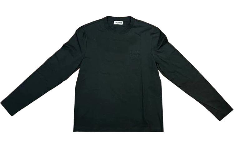 Order (W) MIU MIU Kaos Lengan Panjang Hitam Logo Bordir Casual. MJL973-133L-F0002