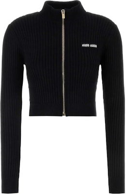 (Women) MIU MIU Black Logo Patch Cropped Knit Long Sleeve Top MMF767-12Y8-F0002 Buy (Women) MIU MIU Black Logo Patch Cropped Knit Long Sleeve Top MMF767-12Y8-F0002