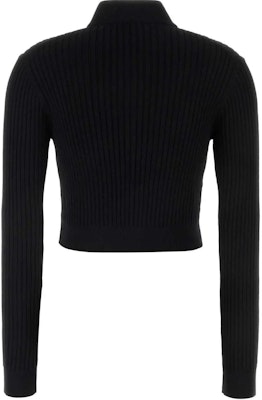 (Women) MIU MIU Black Logo Patch Cropped Knit Long Sleeve Top MMF767-12Y8-F0002 Lookbook (Women) MIU MIU Black Logo Patch Cropped Knit Long Sleeve Top MMF767-12Y8-F0002