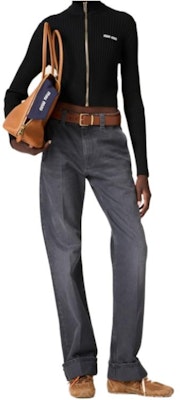 (Women) MIU MIU Black Logo Patch Cropped Knit Long Sleeve Top MMF767-12Y8-F0002 Shop (Women) MIU MIU Black Logo Patch Cropped Knit Long Sleeve Top MMF767-12Y8-F0002