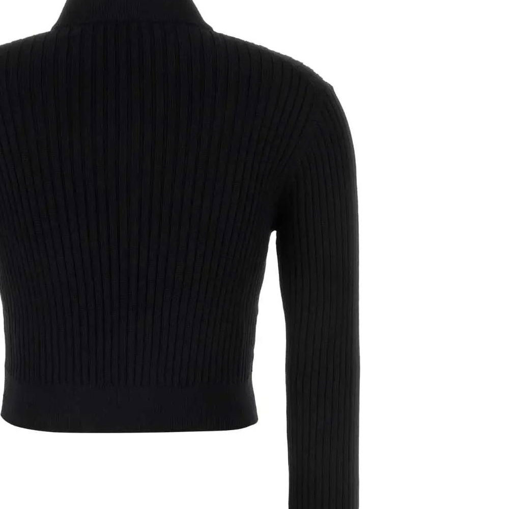 Sizing (Women) MIU MIU  Black Logo Patch Cropped Knit Long Sleeve Top MMF767-12Y8-F0002