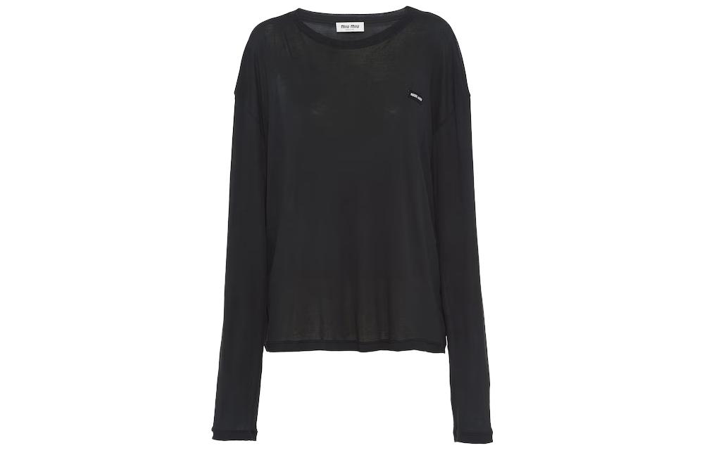 (Women) MIU MIU  Black Long Sleeve Crewneck T-Shirt. MJL939-121U-F0002-S-231