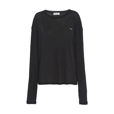 (Women) MIU MIU Black Long Sleeve Crewneck T-Shirt. MJL939-121U-F0002-S-231