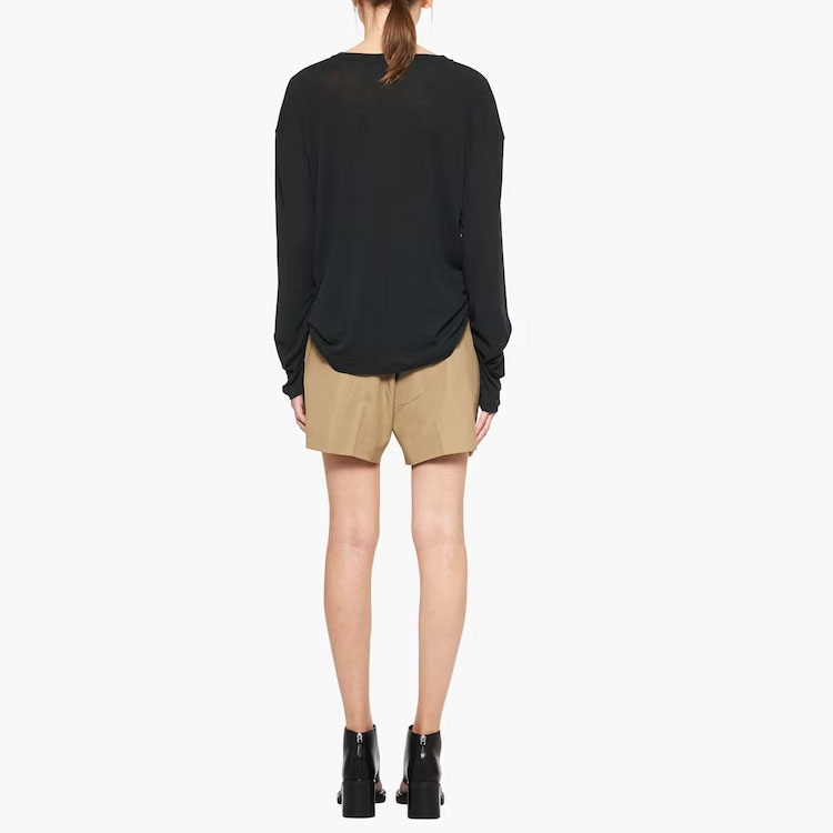 Shop (W) MIU MIU 黑色长袖圆领T恤。 MJL939-121U-F0002-S-231