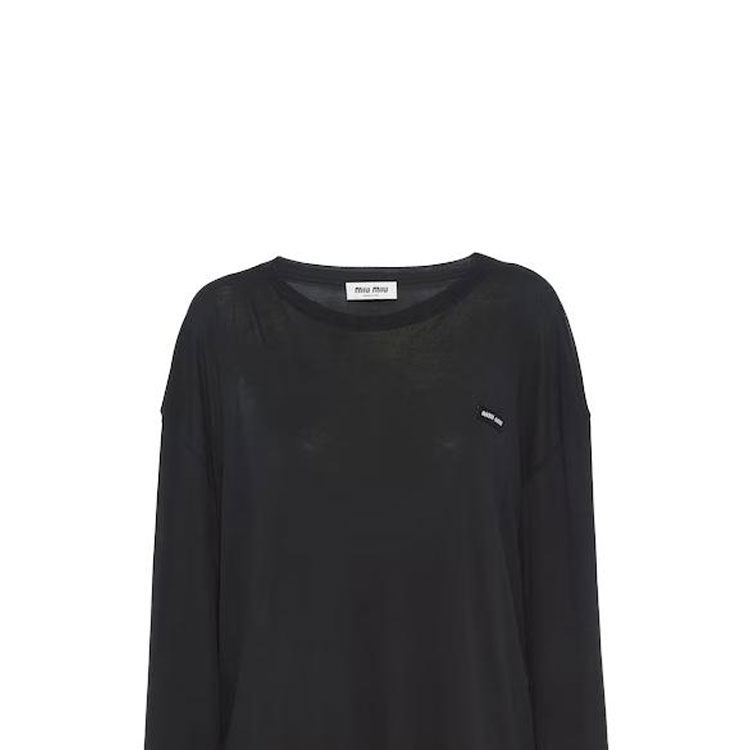 Purchase (W) MIU MIU 黑色长袖圆领T恤。 MJL939-121U-F0002-S-231
