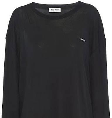 (W) MIU MIU 黑色长袖圆领T恤。 MJL939-121U-F0002-S-231 Purchase (W) MIU MIU 黑色长袖圆领T恤。 MJL939-121U-F0002-S-231