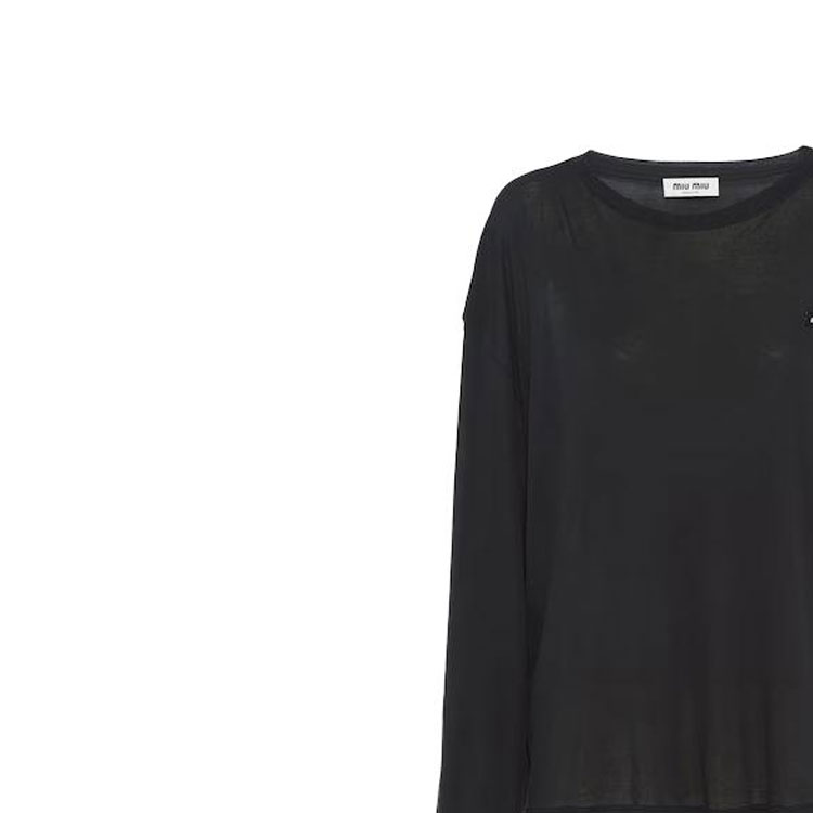Details for (W) MIU MIU 黑色长袖圆领T恤。 MJL939-121U-F0002-S-231