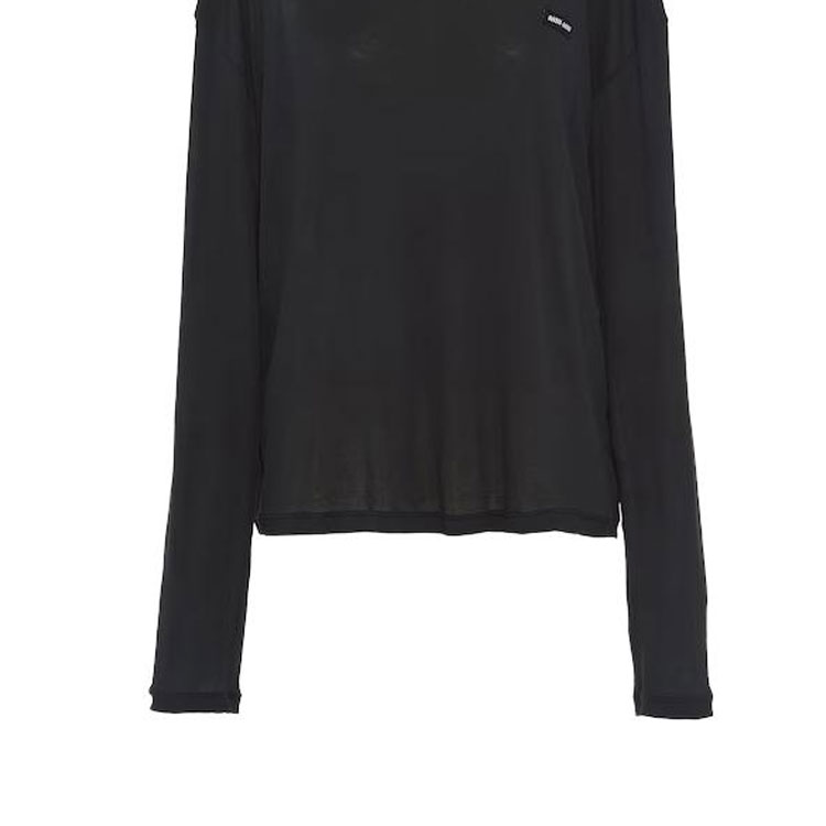 Sizing (W) MIU MIU 黑色长袖圆领T恤。 MJL939-121U-F0002-S-231