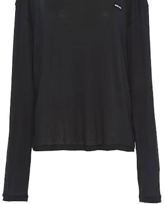 (W) MIU MIU 黑色长袖圆领T恤。 MJL939-121U-F0002-S-231 Sizing (W) MIU MIU 黑色长袖圆领T恤。 MJL939-121U-F0002-S-231