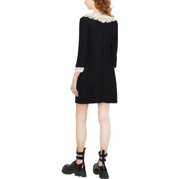 Shop (W) MIU MIU 黑色长袖连衣裙配蕾丝领口 MF4655101R-F0002