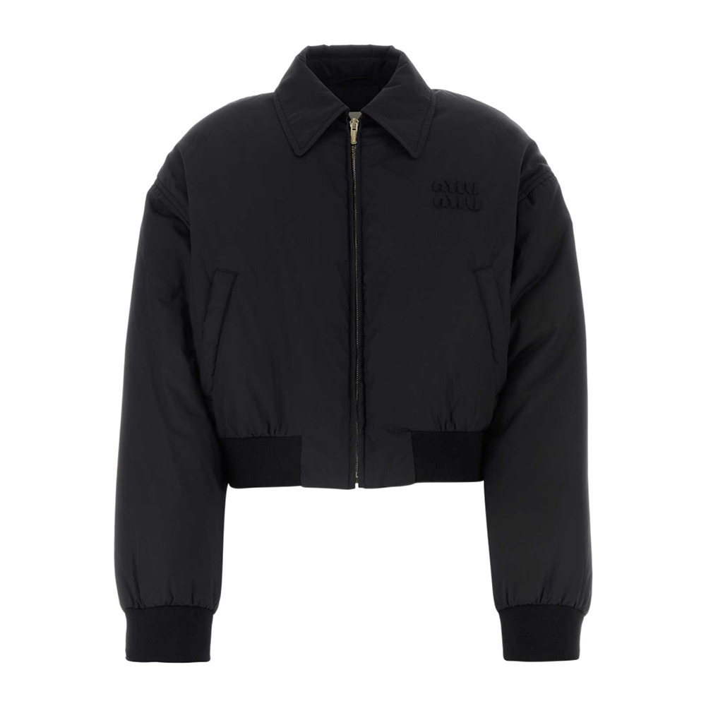 Order (Women) MIU MIU  Black Loose-Fit Jacket with Solid Logo Embroidery. ML1086-15PV-F0002-S-OOO