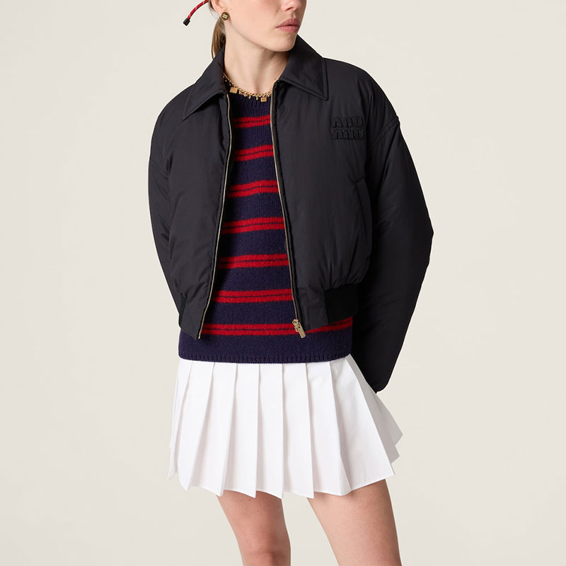 Shop (Women) MIU MIU  Black Loose-Fit Jacket with Solid Logo Embroidery. ML1086-15PV-F0002-S-OOO