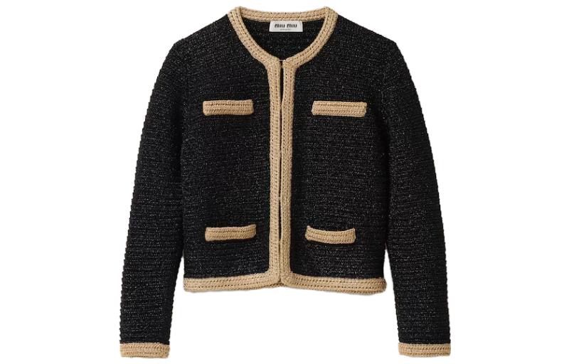 (Women) MIU MIU  Black Metallic Crochet Knit Cardigan Sweater MMF842-1386-F0002-S-OOO 圖 2