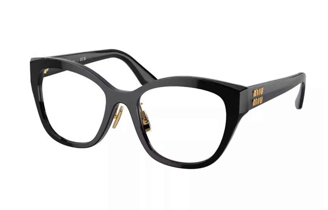 (Women) MIU MIU  Black Optical Glasses Irregular Frame with Logo Temples. vmu05xf