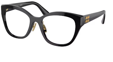 Order (Women) MIU MIU Black Optical Glasses Irregular Frame with Logo Temples. vmu05xf