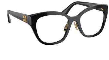 Lookbook (Women) MIU MIU Black Optical Glasses Irregular Frame with Logo Temples. vmu05xf
