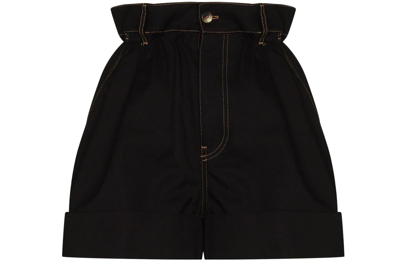 Order (W) MIU MIU Shorts de Mezclilla Anchos Negros estilo Paperbag. MP137-7672-F0002
