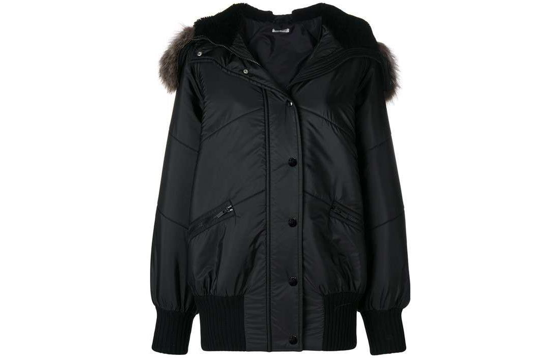 (Women) MIU MIU  Black Parka with Fur Collar and Back Panel Design. ML500-1PTQ-F0002