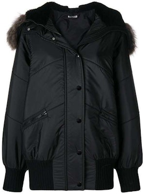 (Women) MIU MIU Black Parka with Fur Collar and Back Panel Design. ML500-1PTQ-F0002 Buy (Women) MIU MIU Black Parka with Fur Collar and Back Panel Design. ML500-1PTQ-F0002