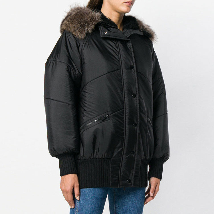 Shop (Women) MIU MIU  Black Parka with Fur Collar and Back Panel Design. ML500-1PTQ-F0002