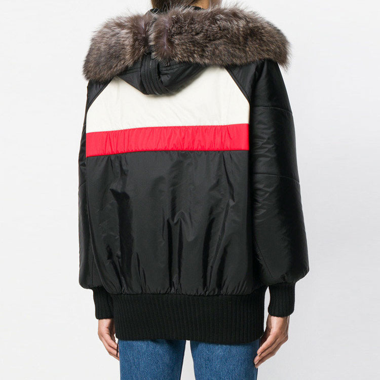 Purchase (Women) MIU MIU  Black Parka with Fur Collar and Back Panel Design. ML500-1PTQ-F0002