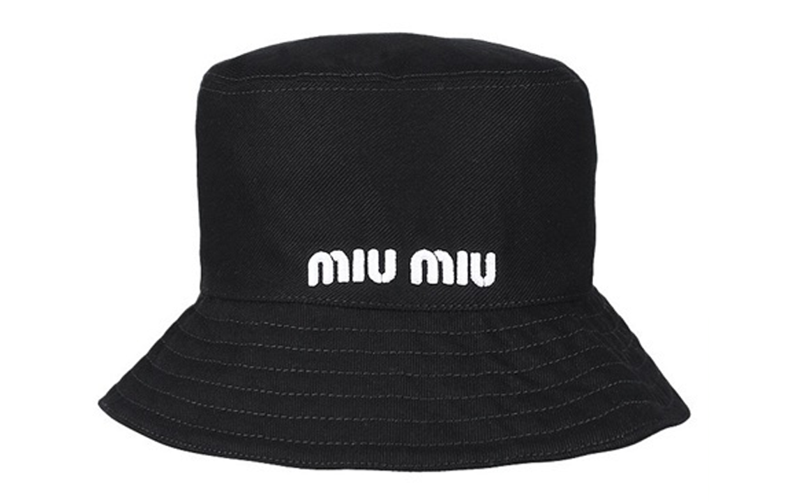 (Women) MIU MIU  Black Polyester Wide-Brim Logo Embroidered Bucket Hat. 5HC196-2DXI-F0967