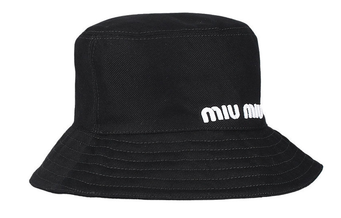 Shop (W) MIU MIU 黑色聚酯寬邊刺繡標誌漁夫帽 5HC196-2DXI-F0967