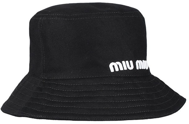 (W) MIU MIU 黑色聚酯寬邊刺繡標誌漁夫帽 5HC196-2DXI-F0967 Shop (W) MIU MIU 黑色聚酯寬邊刺繡標誌漁夫帽 5HC196-2DXI-F0967