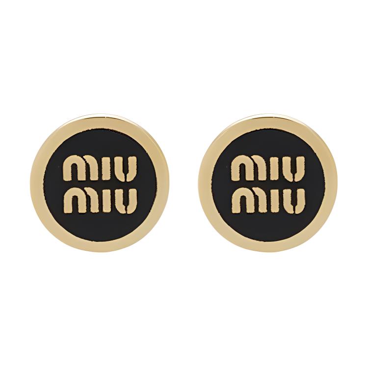 (Women) Miu Miu  Black Romantic Metal Letter Logo Earrings. 5JO912_2F6T_F0002