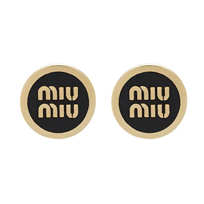 (Women) Miu Miu Black Romantic Metal Letter Logo Earrings. 5JO912_2F6T_F0002