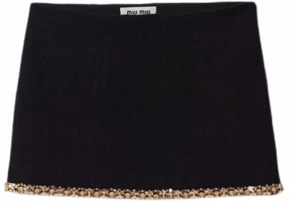 (Women) MIU MIU Black Sequin-Trimmed Solid Color Casual Mini Skirt. MG2133-13RL-F0002-S-OOO Order (Women) MIU MIU Black Sequin-Trimmed Solid Color Casual Mini Skirt. MG2133-13RL-F0002-S-OOO