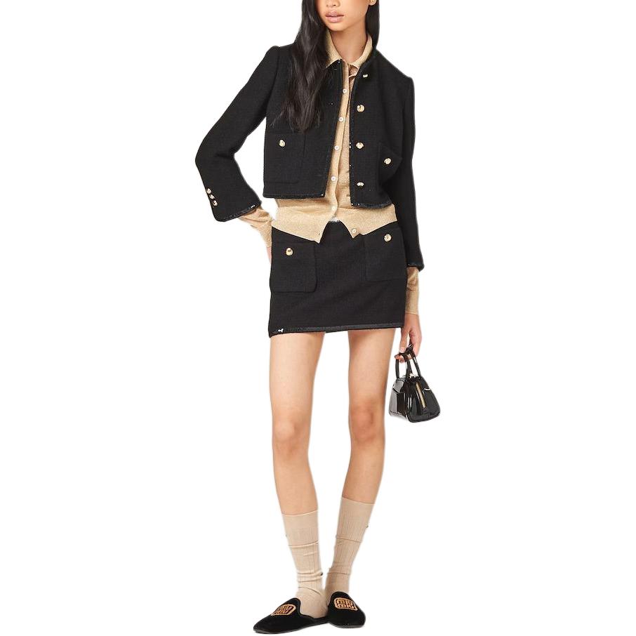 (Women) MIU MIU  Black Sequin-Trimmed Solid Color Casual Mini Skirt. MG2133-13RL-F0002-S-OOO 圖 3