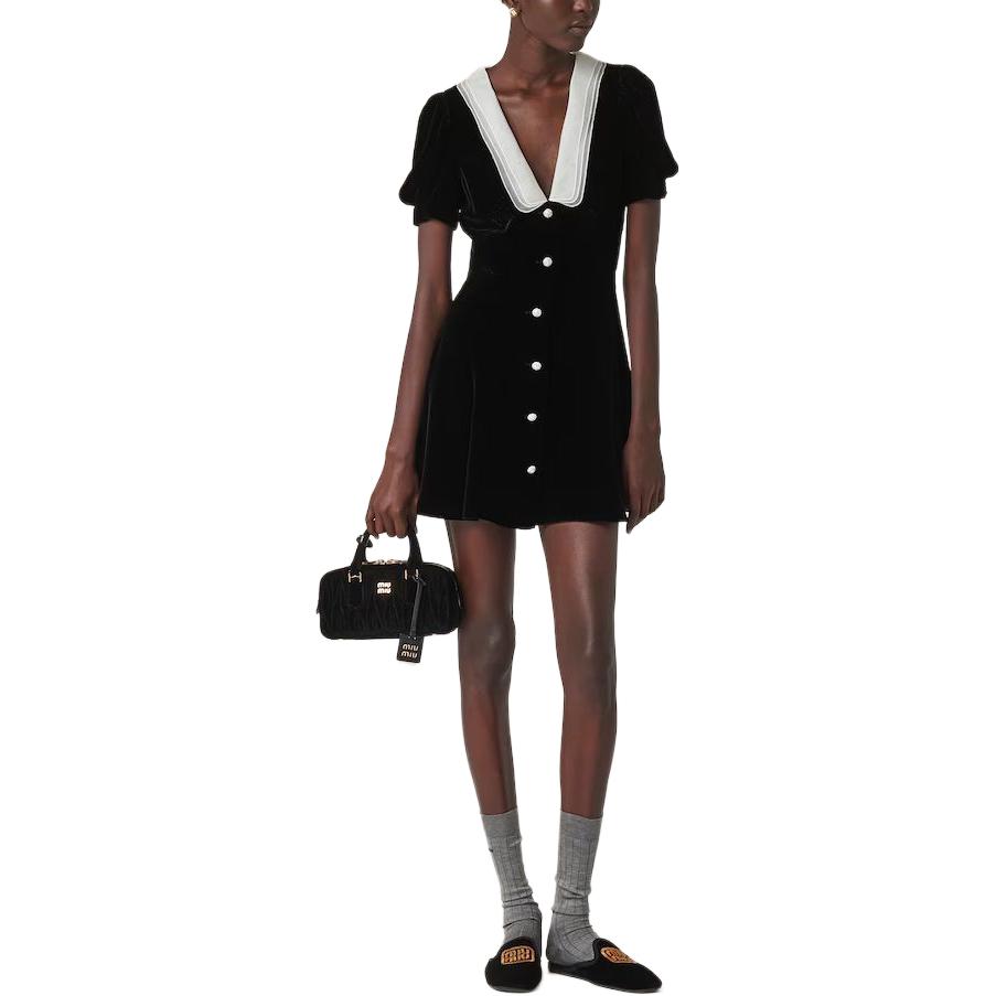 (Women) MIU MIU  Black Short-Sleeve V-Neck Fitted Mini Dress. MF5217-10BA-F0002-S-OOO 圖 3