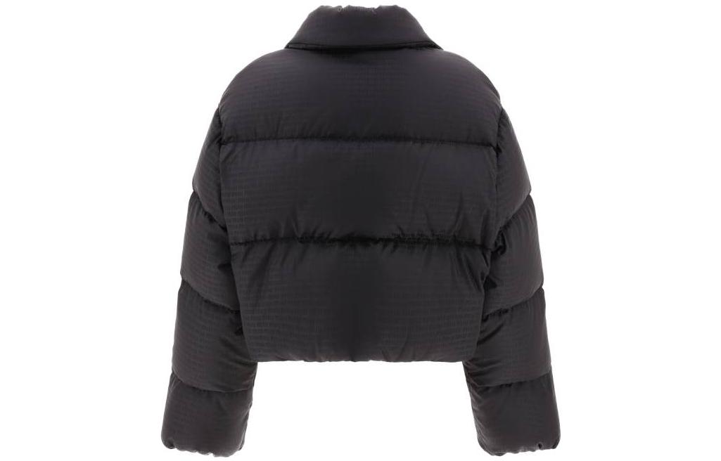 Lookbook (Women) MIU MIU  Black Short Logo Print Puffer Jacket with Collar. ML719-13FO-F0002